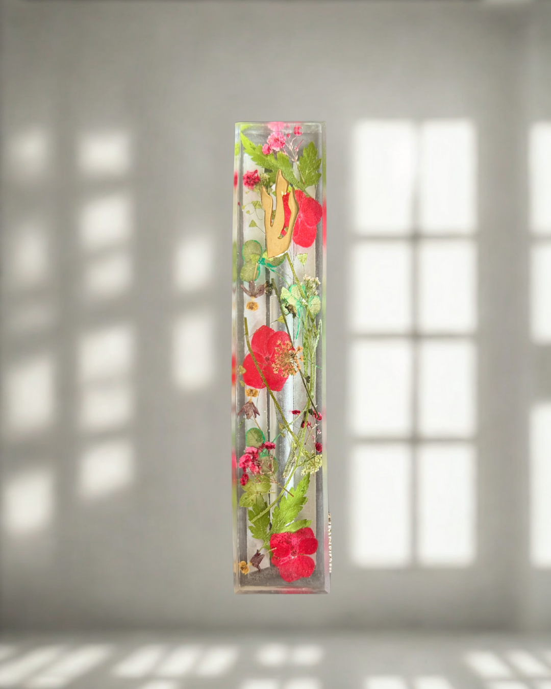 floral mezuzah-red flower CLEAR