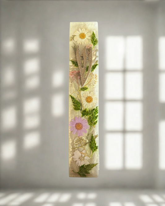 floral mezuzah - beige flowers